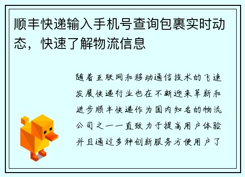 顺丰快递输入手机号查询包裹实时动态，快速了解物流信息